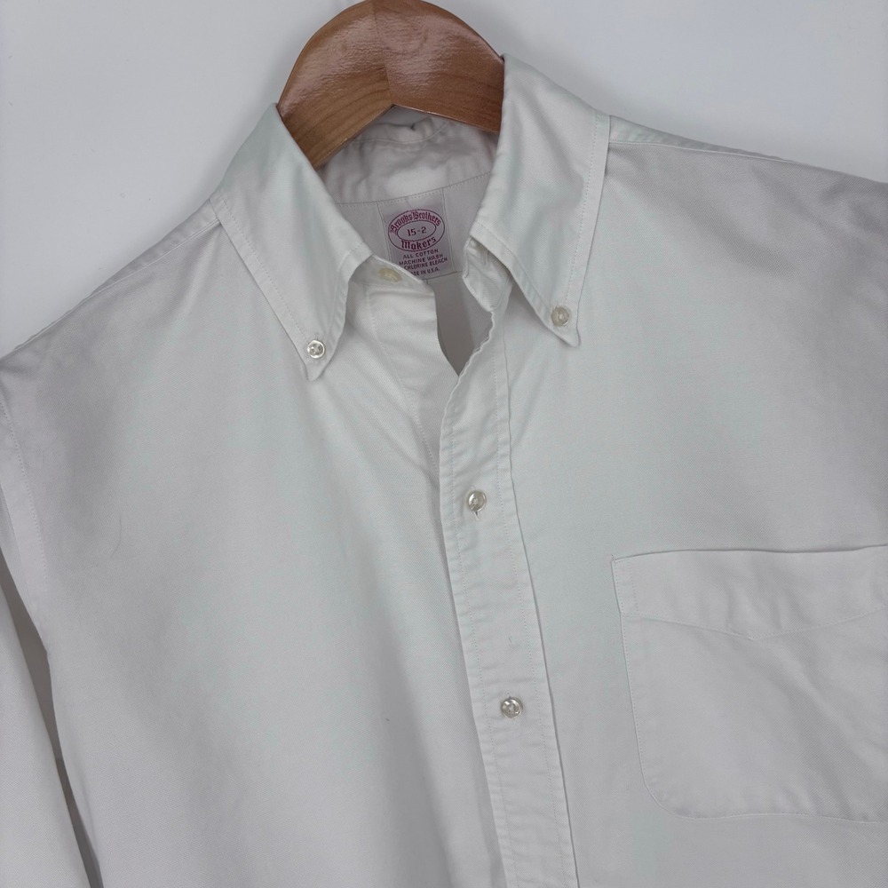 VTG Brooks Brothers Makers Oxford Shirt Mens 15-2 White OCBD Made In USA Preppy